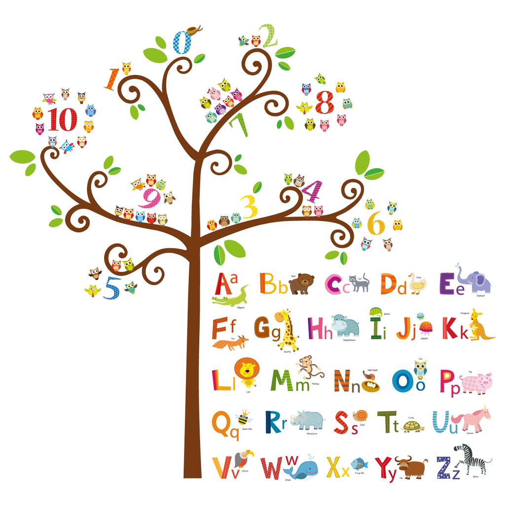 Animal Alphabet and Numbers Tree Wall Stickers