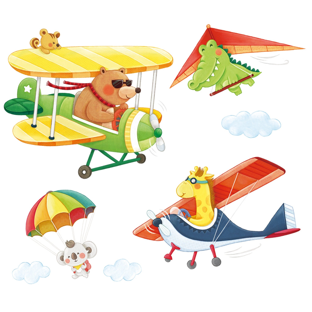 Animal Biplanes with Hang Glider Wall Stickers