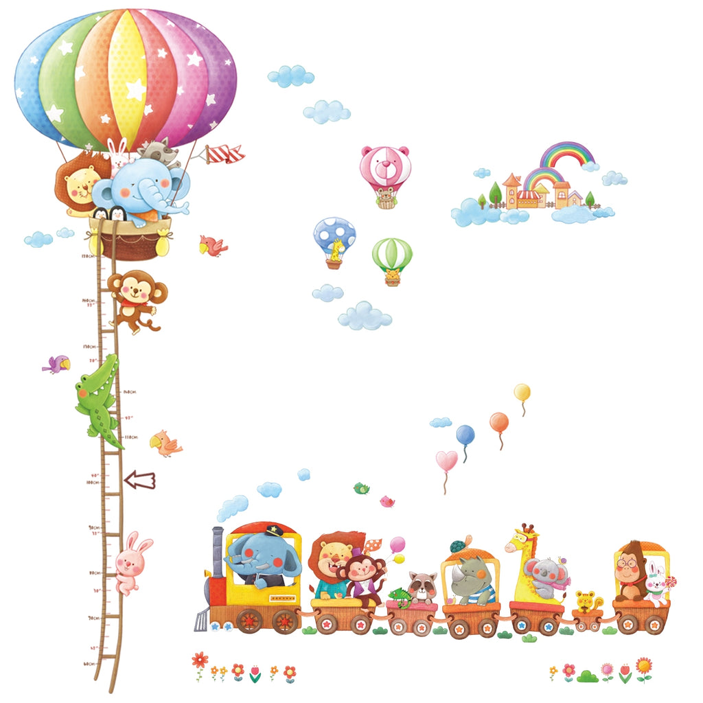 Animal Hot Air Balloon Height Chart & Train Wall Stickers