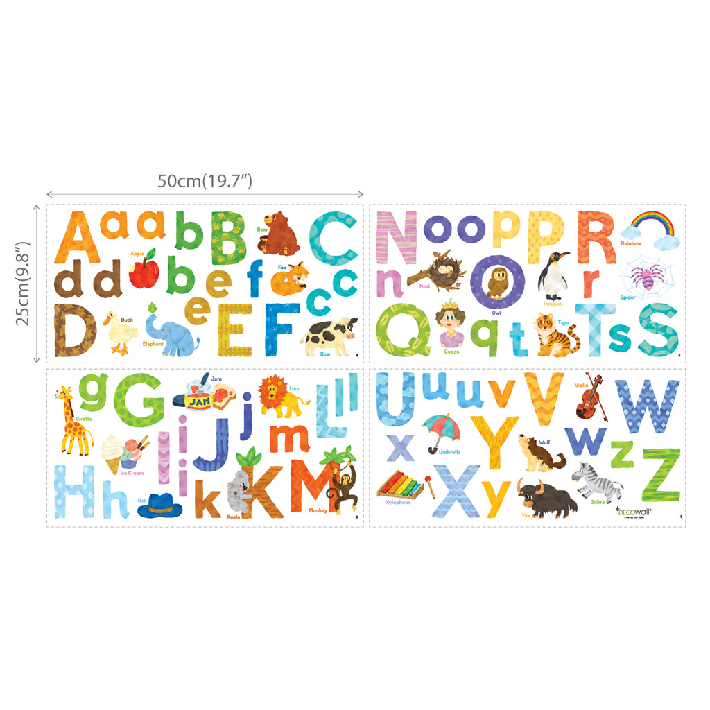 Watercolour Animal Alphabet Wall Stickers (Small)