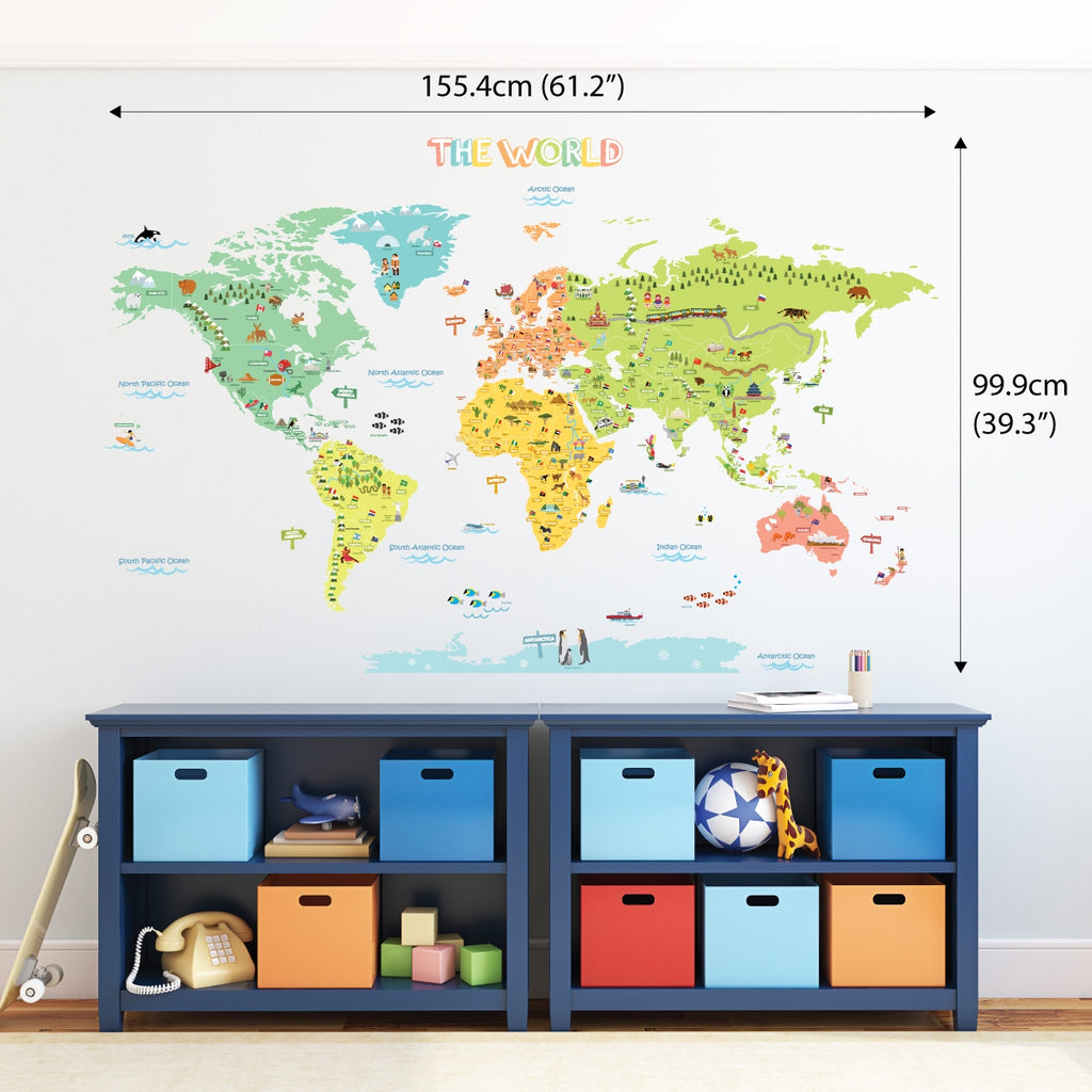 Colourful World Map Nursery Kids Wall Stickers