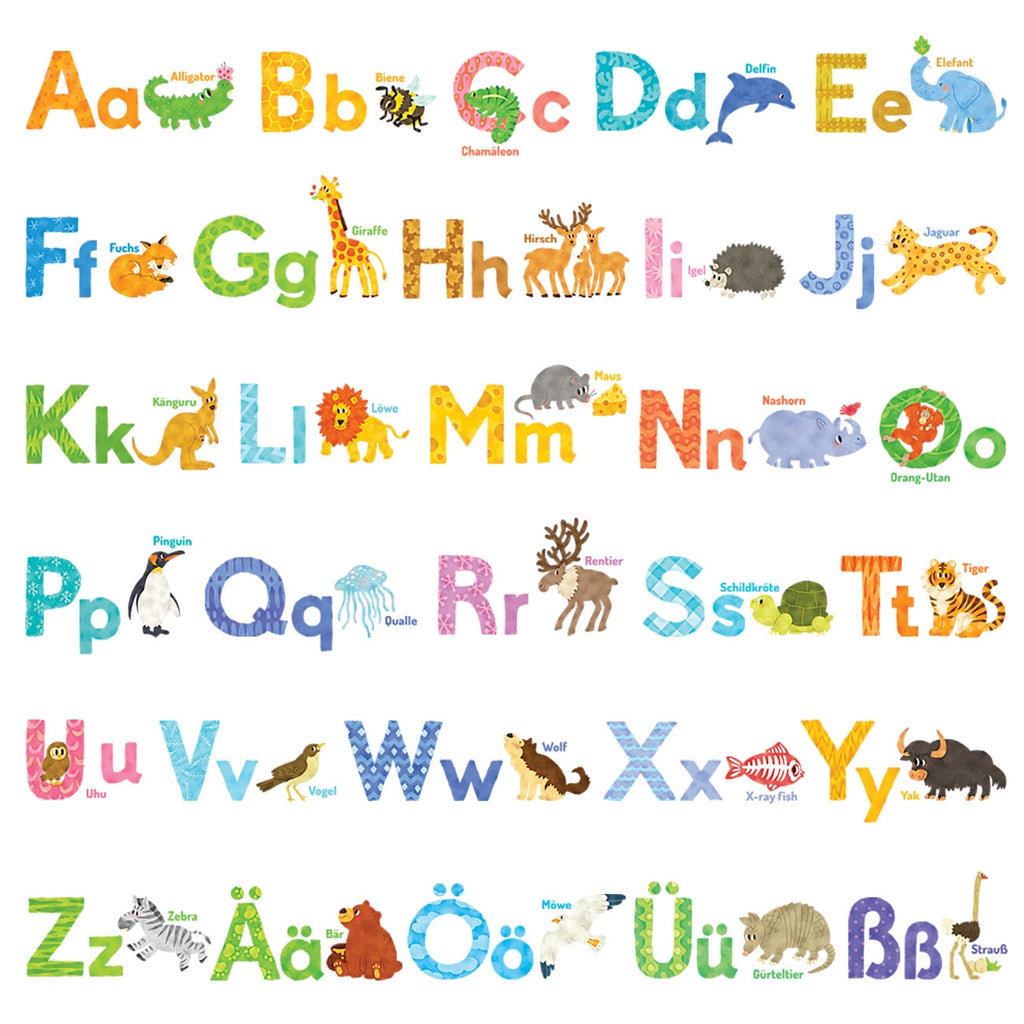 Watercolour Animal German Alphabet Wall Stickers