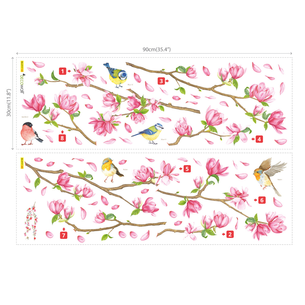 Pink Magnolia Branch Wall Stickers