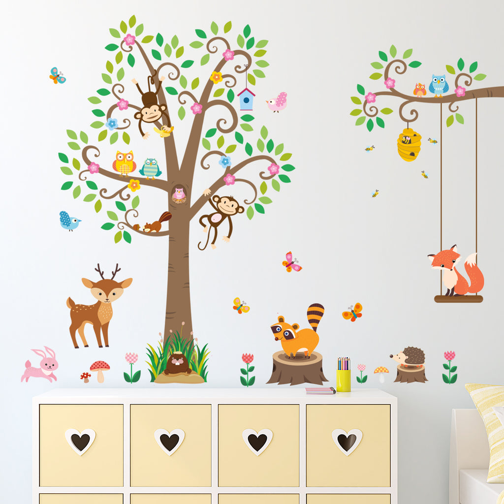 Scroll Tree with Animals Wall Stickers