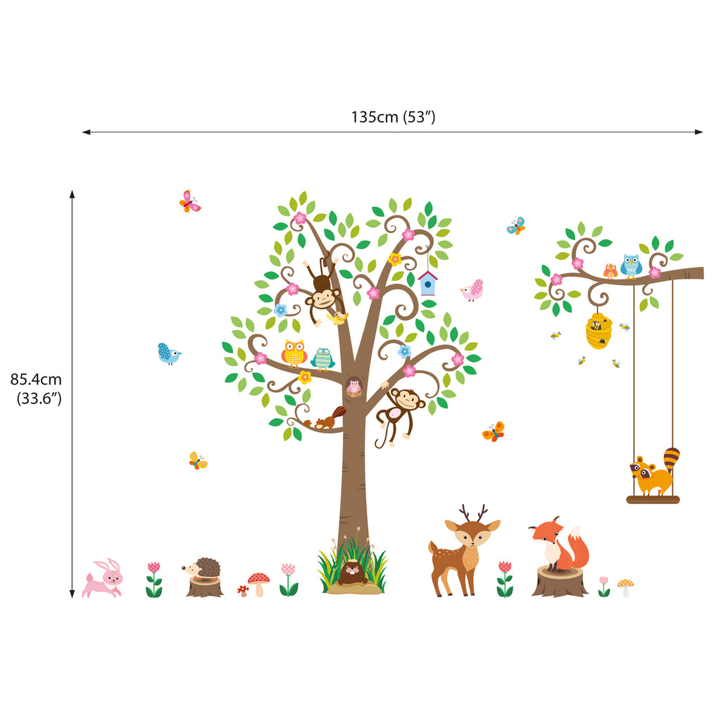 Scroll Tree with Animals Wall Stickers