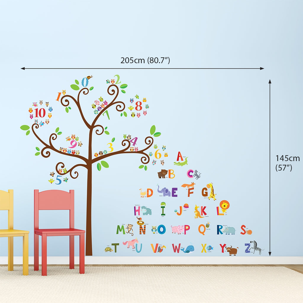 Animal Alphabet and Numbers Tree Wall Stickers