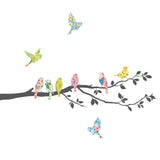 Floral Birds on Tree Branch Wall Stickers