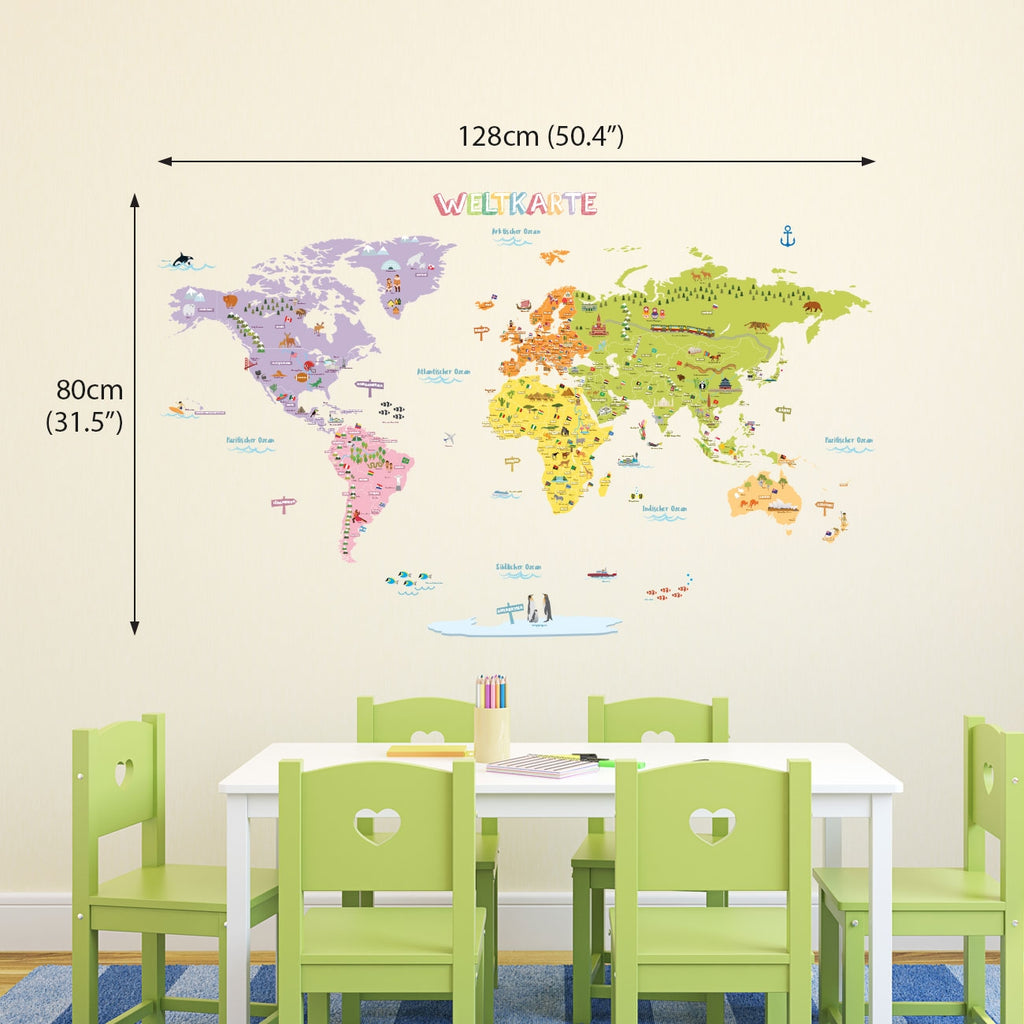 German Large World Map Wall Stickers