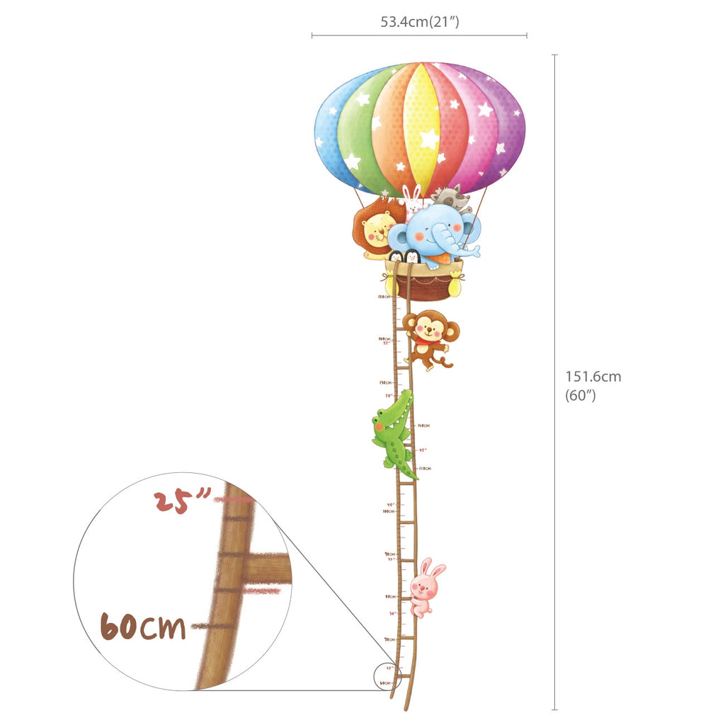 Animal Hot Air Balloons Height Chart & Biplanes Wall Stickers