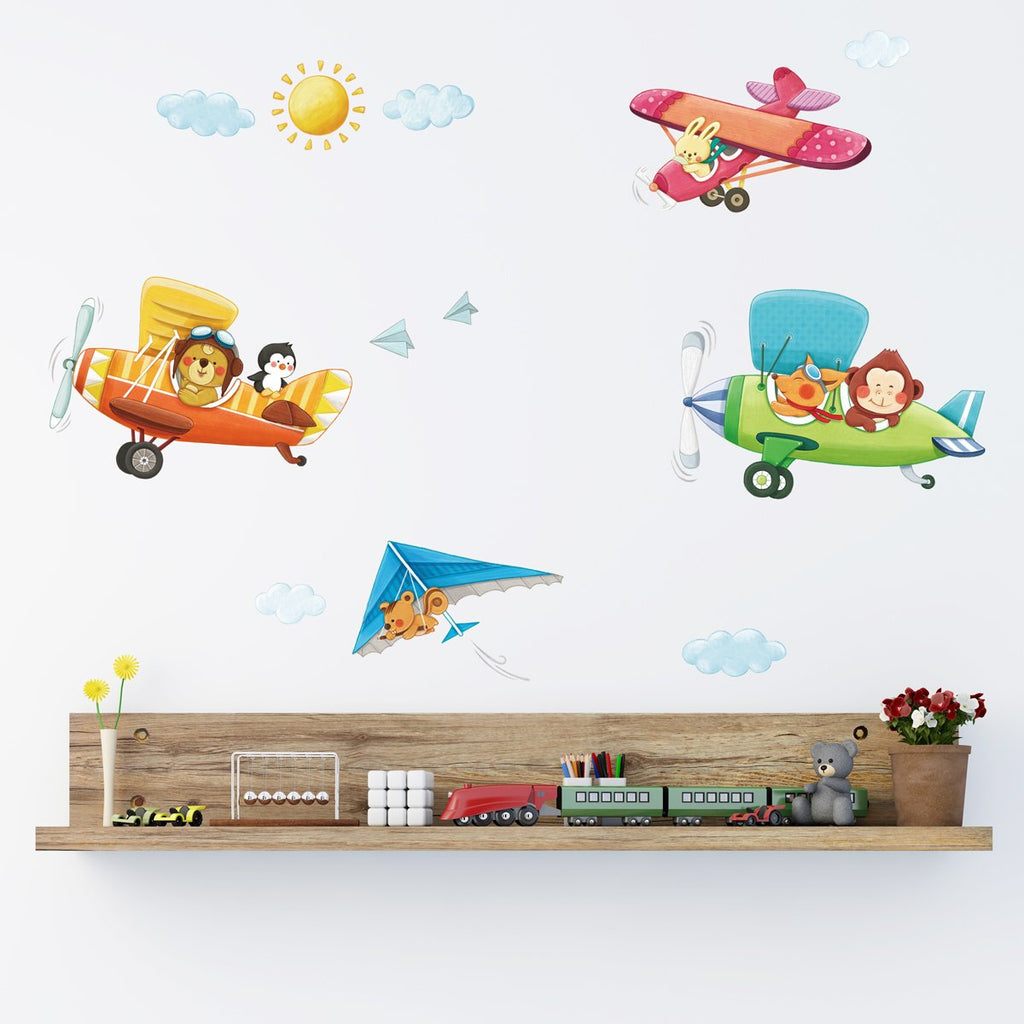 3 Animal Biplanes Wall Stickers - DECOWALL