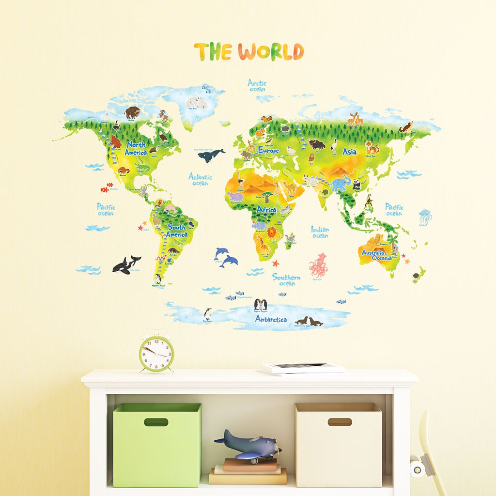 Geological World Map with Animals Wall Stickers (Large)