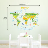 German Geological World Map with Animals Wall Stickers (Large)