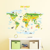 German Geological World Map with Animals Wall Stickers (Large)