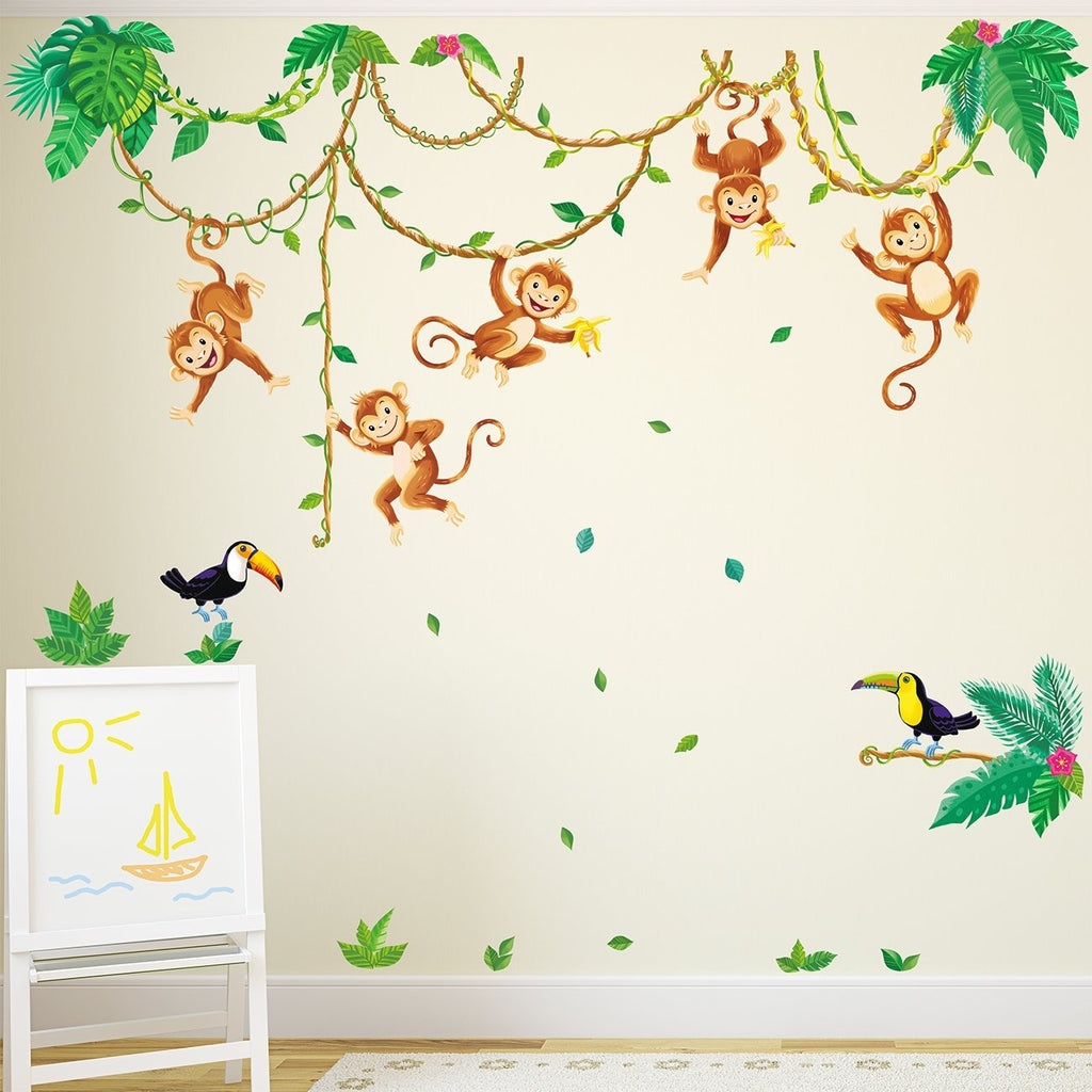 Monkey Wall Decals, Jungle Monkey Wall Stickers, Nursery Wall Decals,  Repositionable Fabric Decals